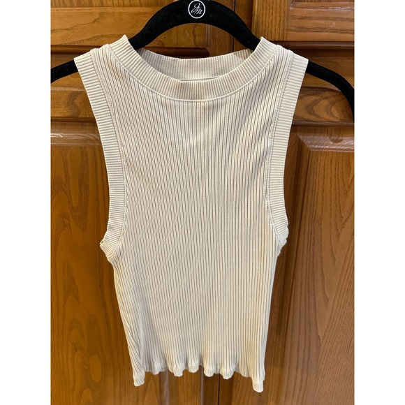 Zara Tops - Zara Womens Ribbed Knit Tank Top Beige Sleeveless High Neck Basic Small